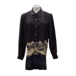 VTG Kemp Collection Women’s Blouse Size M Button Up Long Sleeve Giraffe Print